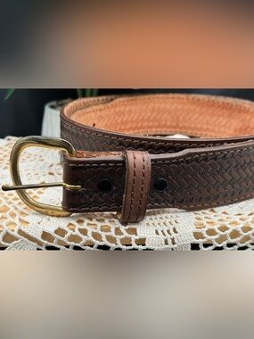 Full Grain Leather Brushy Creek Brown Leather Embossed Belt with Brass Buckle